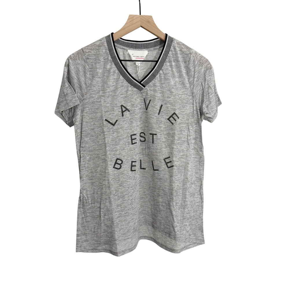 Two By Vince Camuto La Vie Est Belle T-Shirt Gray Medium Casual Everyday French